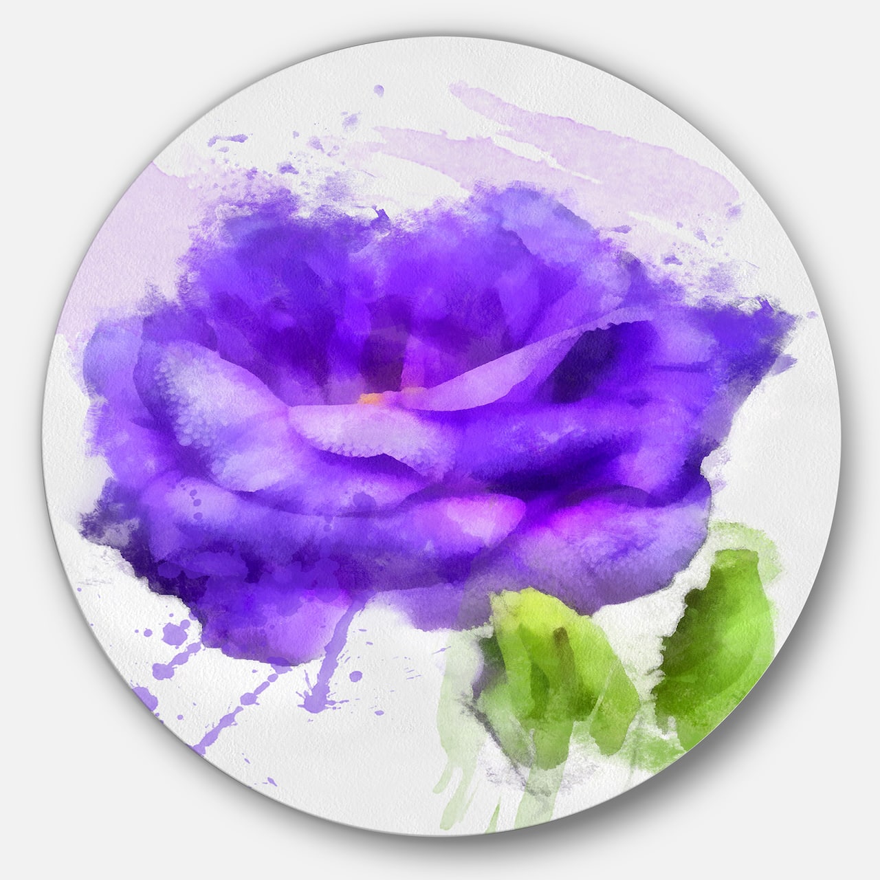 Designart - Blue Rose Flower with Paint Splashes' Large Floral Metal Artwork